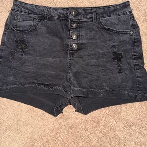 No Boundaries Black Distressed Button-Front Jean Shorts